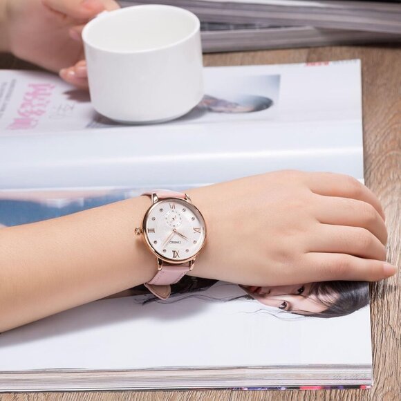 Womens Fashion Quartz Watch with Roman Numerals Fashion Diamond Leather Band Ana - Picture 3 of 9